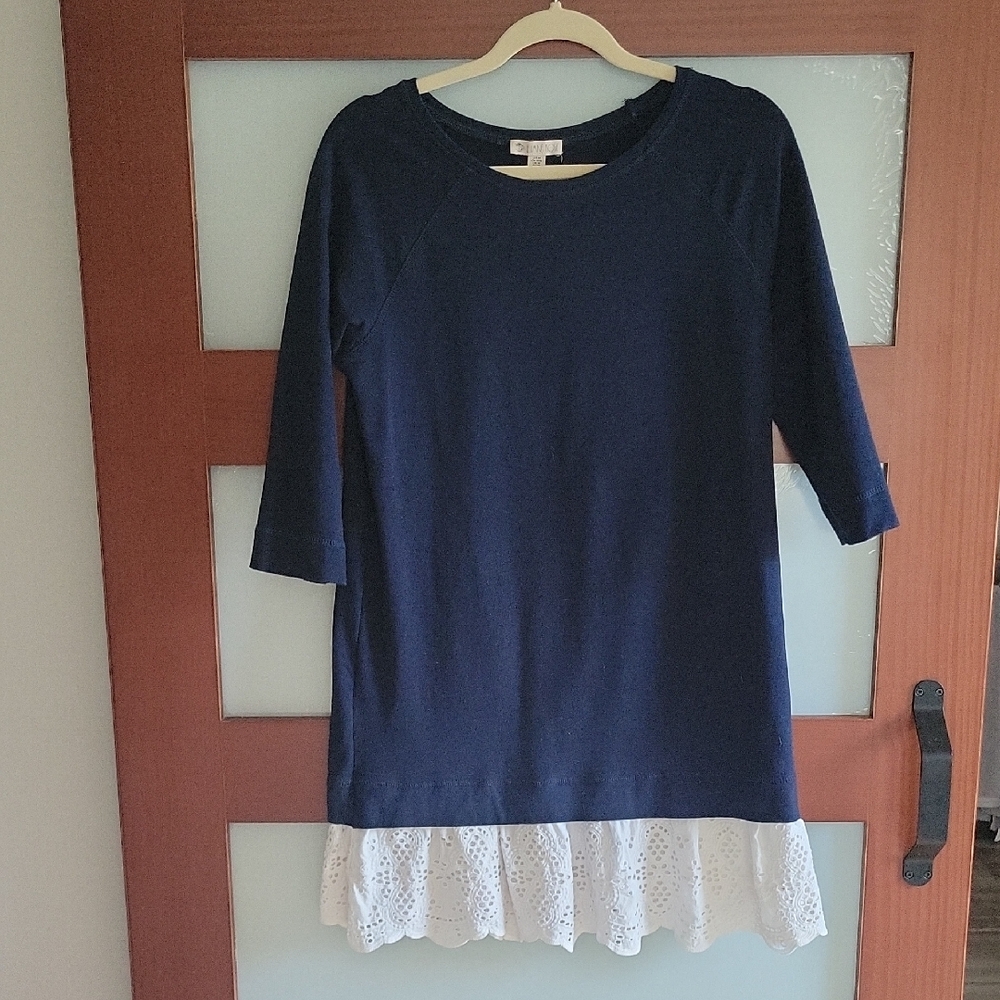 Navy Blue Tunic with White Lace Hem